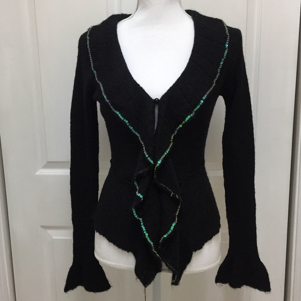 Teal f | Black Sweater With Teal Sequins | Size L